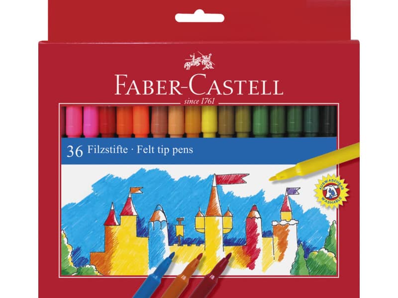 Pennarelli Faber-Castell CASTELLO standard punta fine 3 mm assortiti astuccio di cartone da 36 - 554236