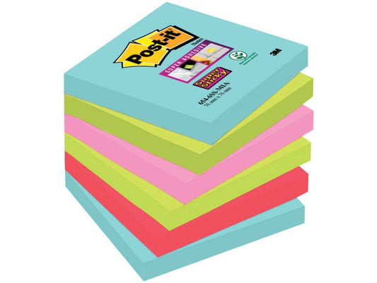 Foglietti riposizionabili Post-it® Super Sticky Miami 76x76 mm assortiti conf. 6 blocc. da 90 ff - 654-6SS-MIA