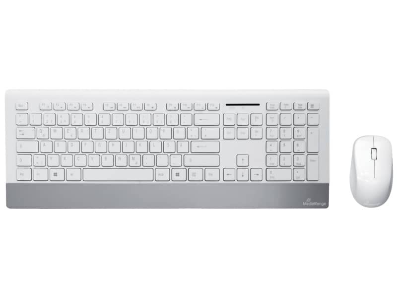 Set tastiera e mouse wireless Media Range serie highline QWERTZ, bianco/argento - MROS106
