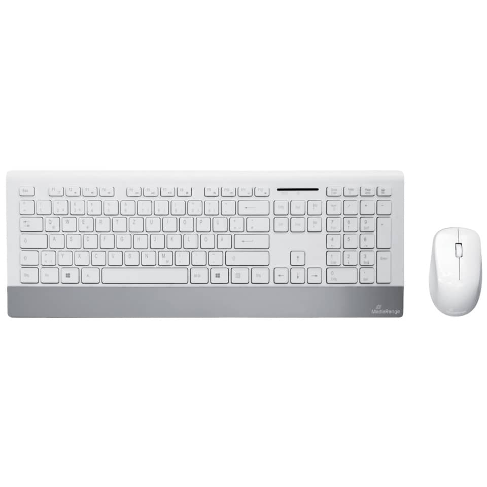 Set tastiera e mouse wireless Media Range serie highline QWERTZ, bianco/argento - MROS106