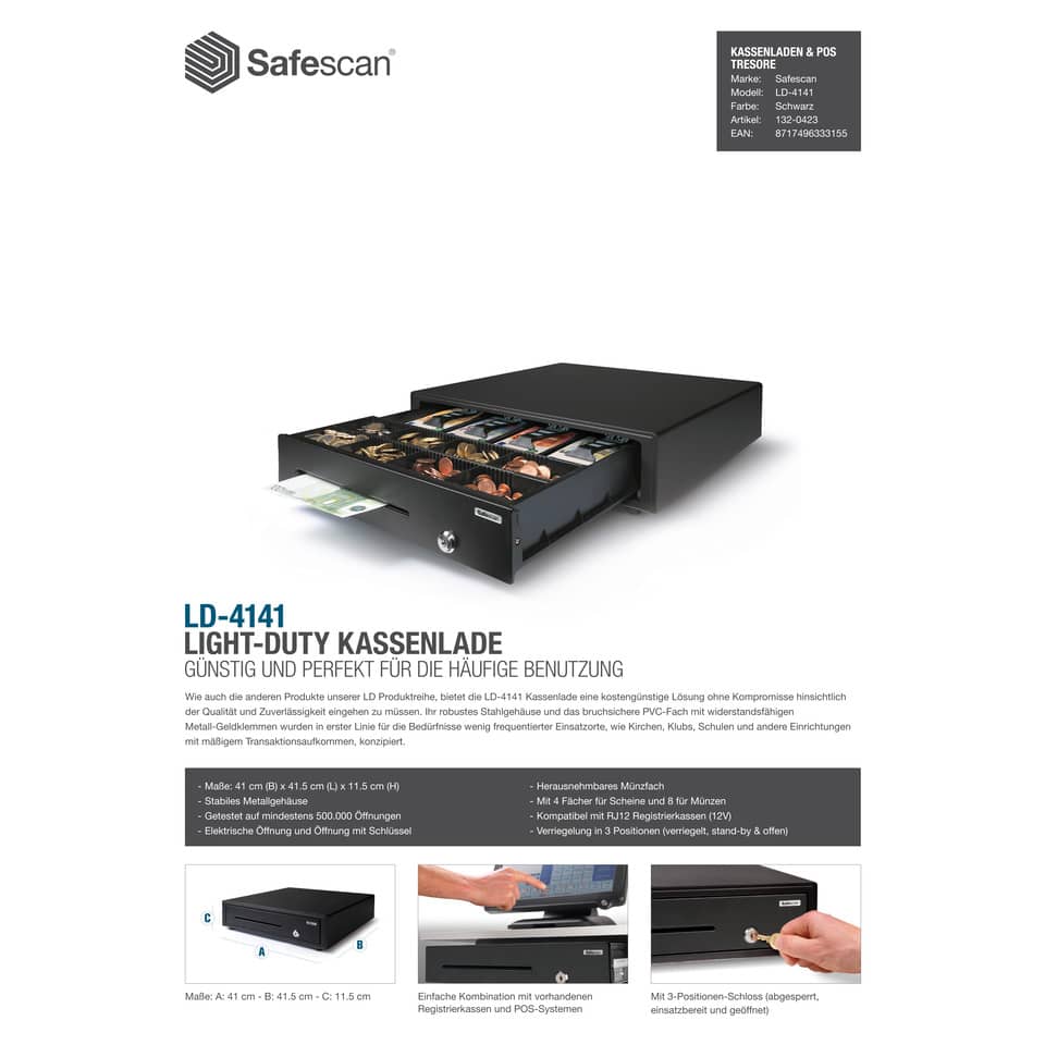 Cassetto portadenaro Safescan LD-4141 in metallo/plastica nero 132-0423