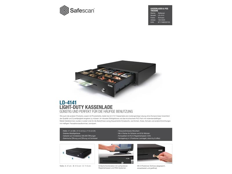 Cassetto portadenaro Safescan LD-4141 in metallo/plastica nero 132-0423