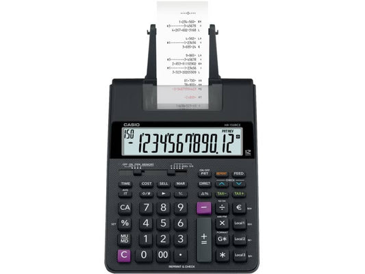 Calcolatrice scrivente CASIO HR-150RCE-WA con batteria e stampa a due colori. Nero - HR-150RCE