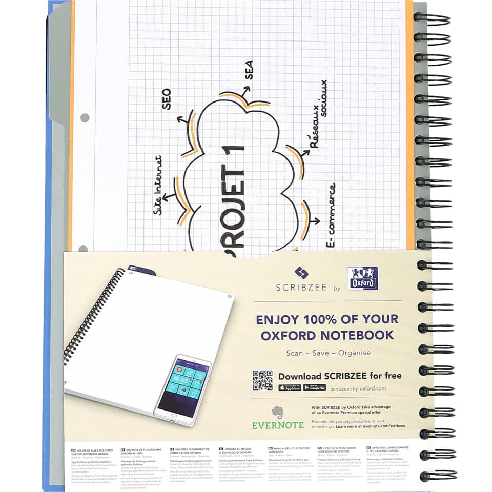 Quaderno spiralato OXFORD European Book Oxford Office Essentials A4+ assortiti quadretti 5 mm - 100104738