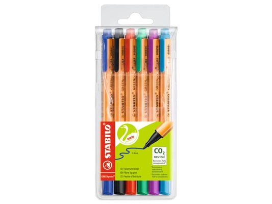 Penne con punta in fibra Stabilo GREENpoint 0,8 mm assortiti astuccio da 6 - 6088/6