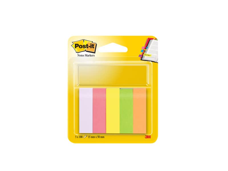 Segnapagina removibili in carta Post-it® Notes Markers neon assortiti 5 blocchetti da 100 fogli - 670-5