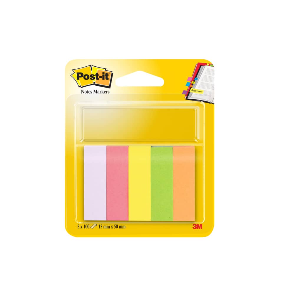 Segnapagina removibili in carta Post-it® Notes Markers neon assortiti 5 blocchetti da 100 fogli - 670-5