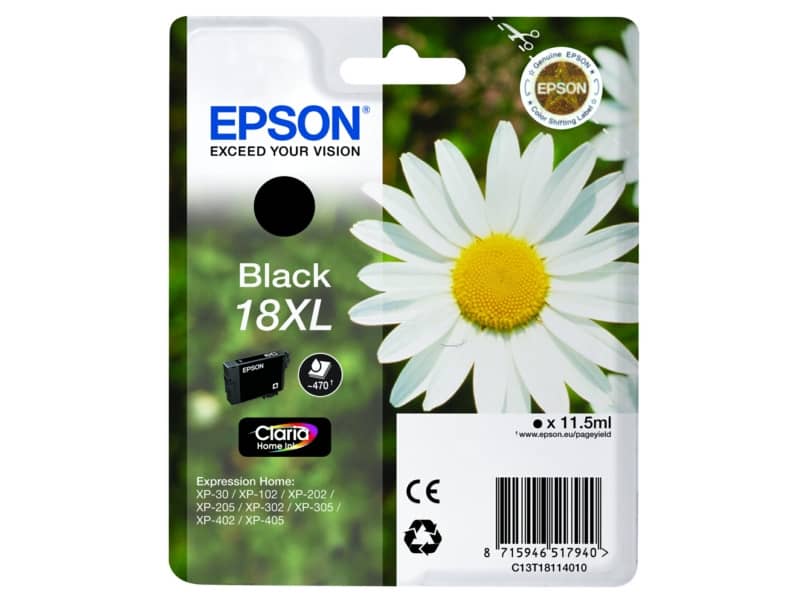 Cartuccia inkjet alta capacità ink pigmentato Margherite 18XL Epson nero C13T18114012