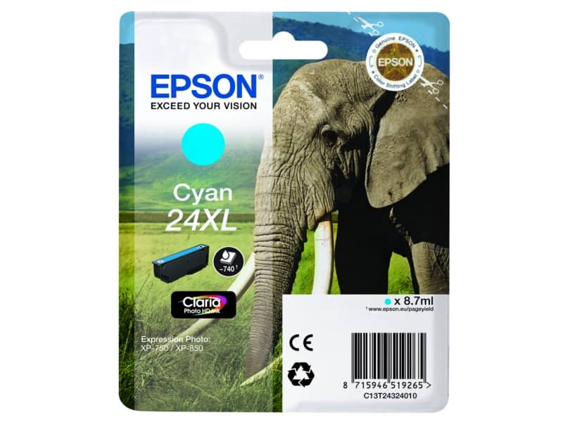 Cartuccia inkjet alta capacità Elefante 24XL Epson ciano C13T24324012