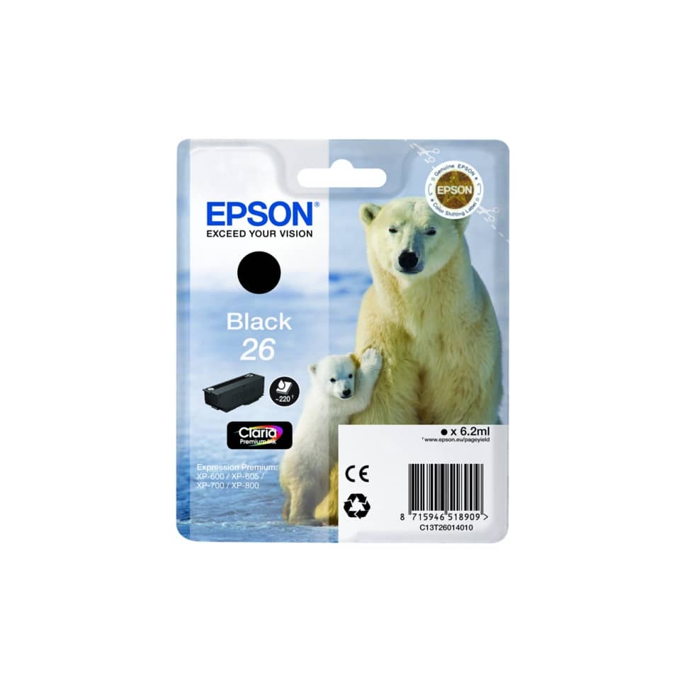 Cartuccia inkjet ink pigmentato Orso polare 26 Epson nero C13T26014012