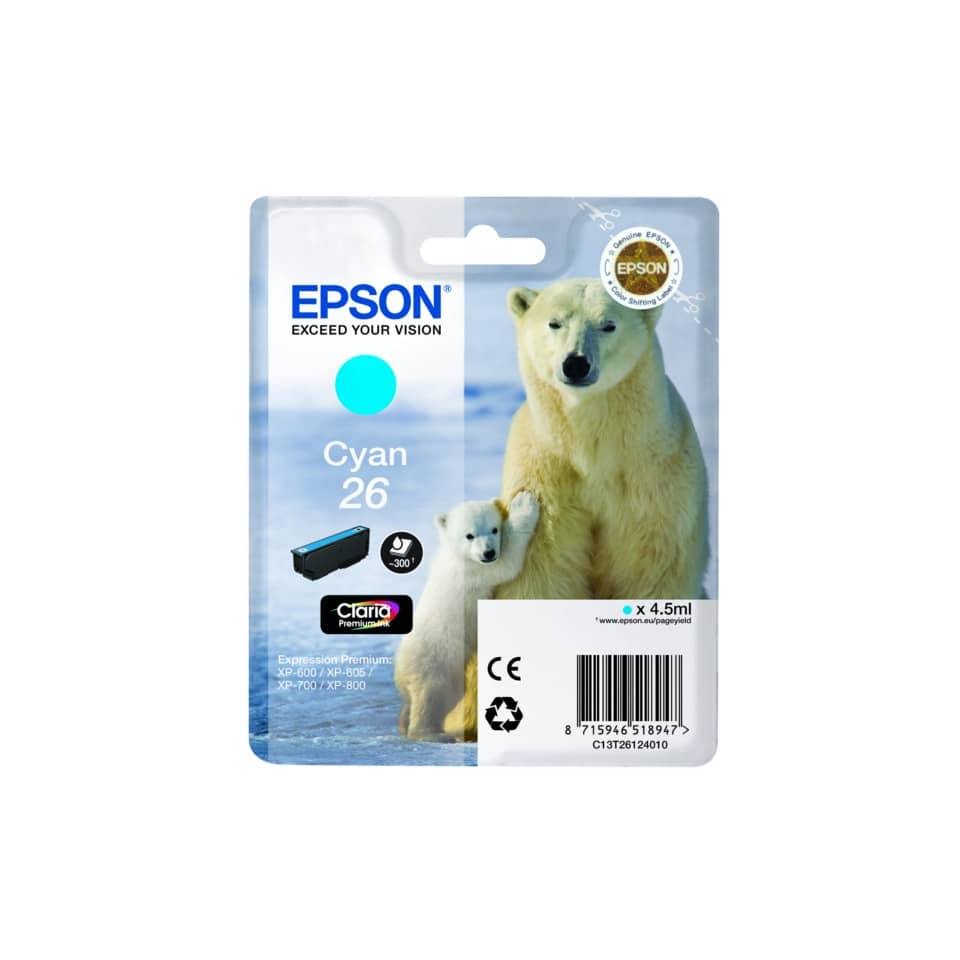 Cartuccia inkjet Orso polare 26 Epson ciano C13T26124012