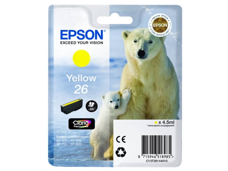 Cartuccia inkjet Orso polare 26 Epson giallo C13T26144012