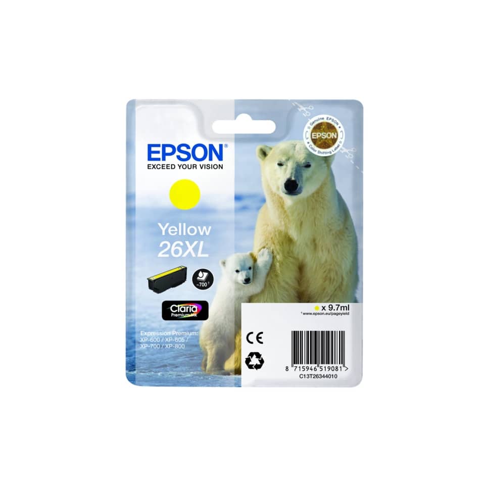 Cartuccia inkjet alta capacità Orso polare 26XL Epson giallo C13T26344012