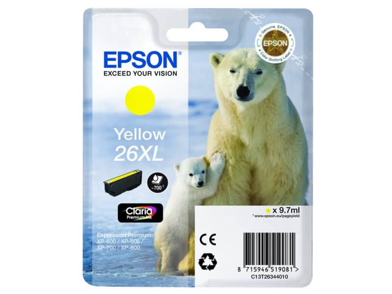 Cartuccia inkjet alta capacità Orso polare 26XL Epson giallo C13T26344012