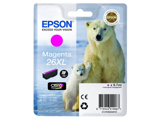 Cartuccia inkjet alta capacità Orso polare 26XL Epson magenta C13T26334012