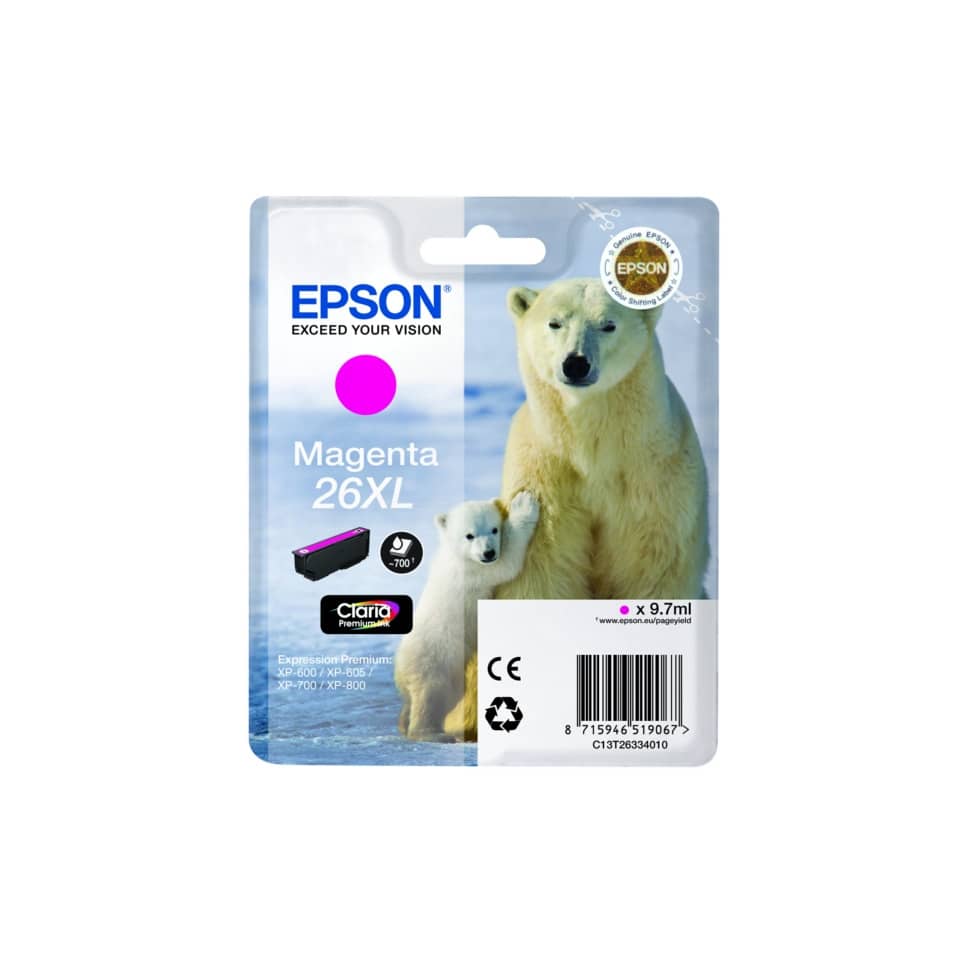 Cartuccia inkjet alta capacità Orso polare 26XL Epson magenta C13T26334012