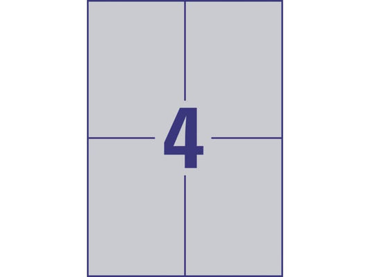 Etichette permanenti poliestere argento Avery 105x148 mm - 4 et/foglio - laser monocolore - conf. 20 ff L6134-20