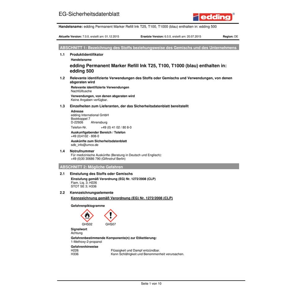 Inchiostro permanente per ricarica edding T 25 blu - 30 ml 4-T25003