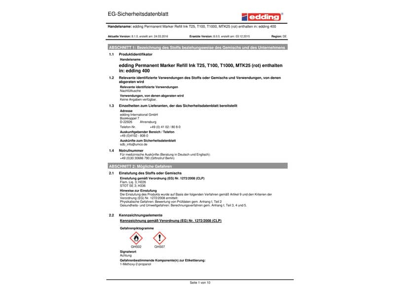 Inchiostro permanente per ricarica edding T 25 rosso - 30 ml 4-T25002