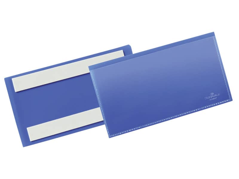 Tasche per identificazione Durable con bande adesive blu f.to esterno mm. 163x 83x1,7- inserto 150x67mm cf. 50 - 176207