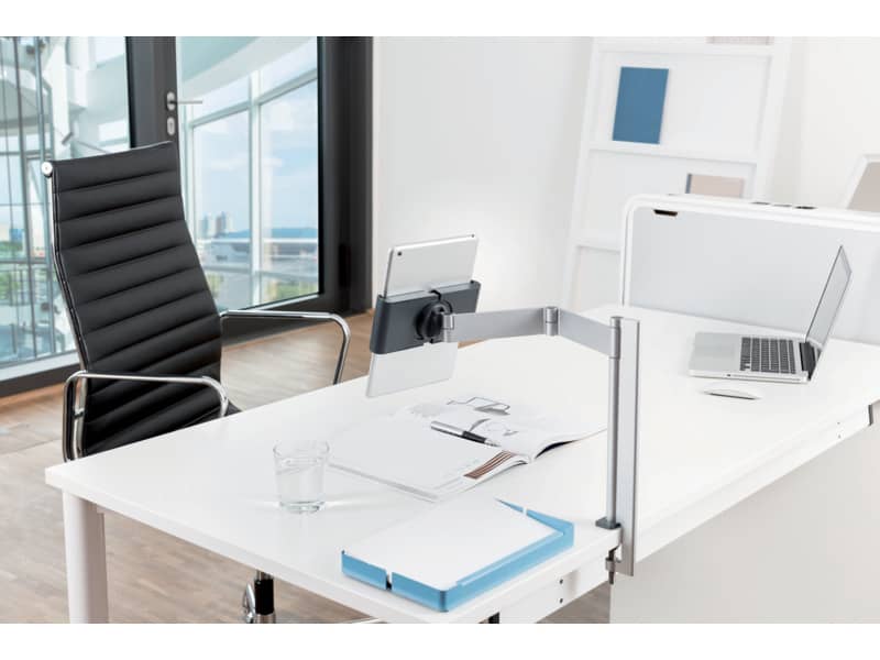 Porta tablet da tavolo Durable, morsetto e braccio di supporto estensibile argento metallizzato 10x44x21cm - 893123