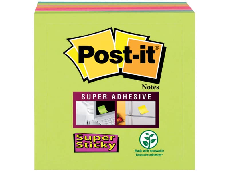 Foglietti Post-it® Super Sticky Notes 76x76 mm assortiti arcobaleno - conf. 8 blocchetti da 45 ff - 654-8SS-RBW-EU