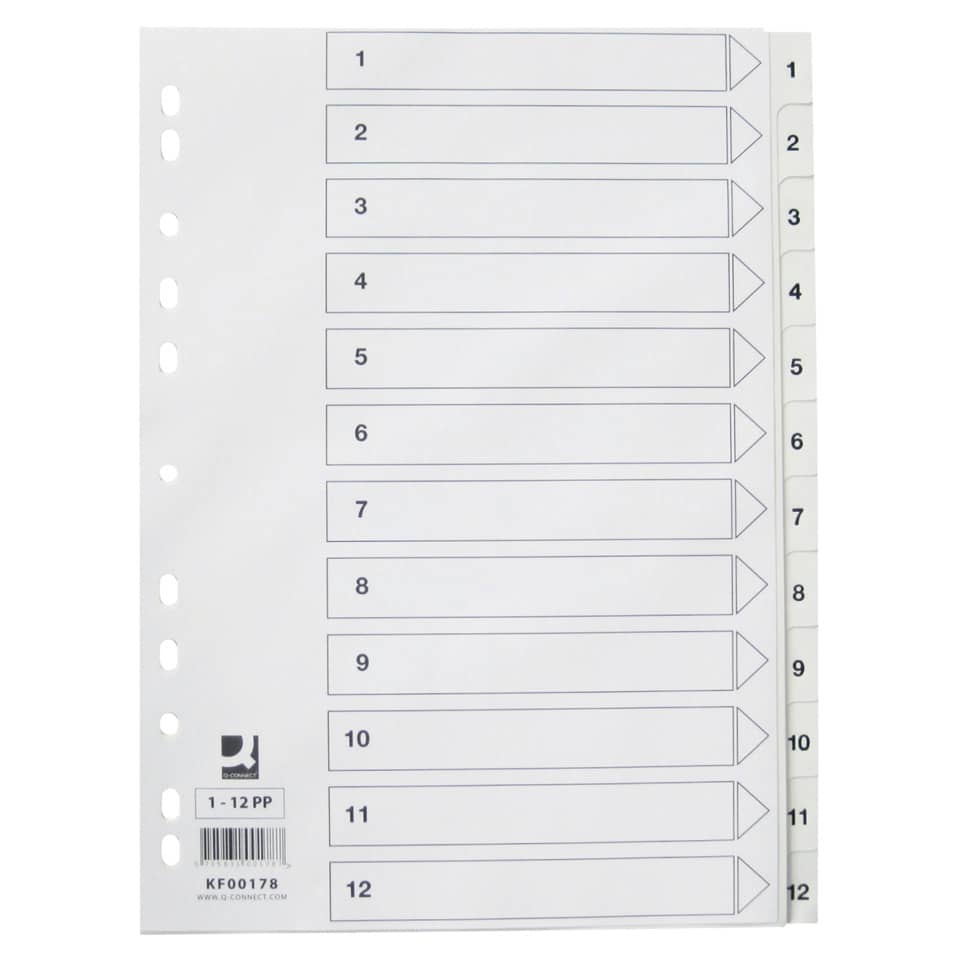 Divisore numerico Q-Connect bianco 22,5x29,7 cm ppl 1-12 KF00178