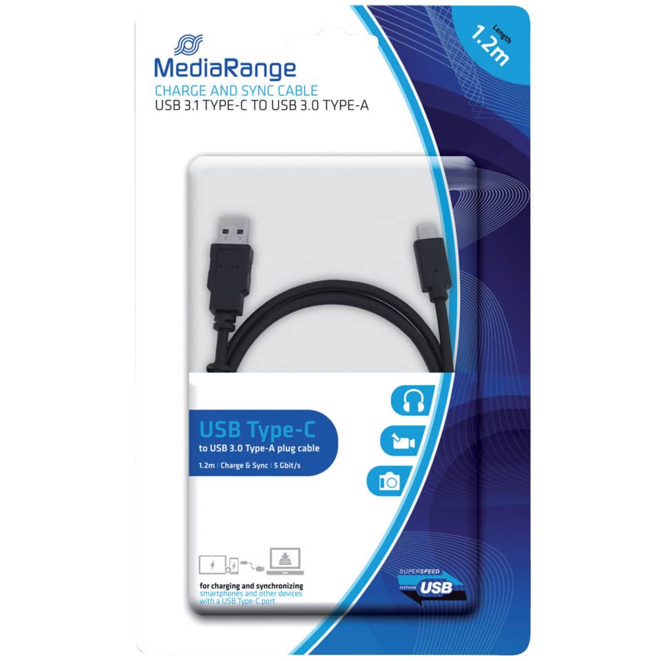 Cavo di ricarica e sincronizzazione Media Range USB 3.1 C/USB 3.0 A 1,2m nero - MRCS160