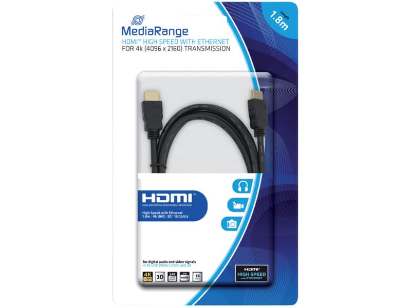 Cavo di collegamento Media Range HDMI ad alta velocità con Ethernet contatti dorati 18 Gbit/s 1,8mt  - MRCS156