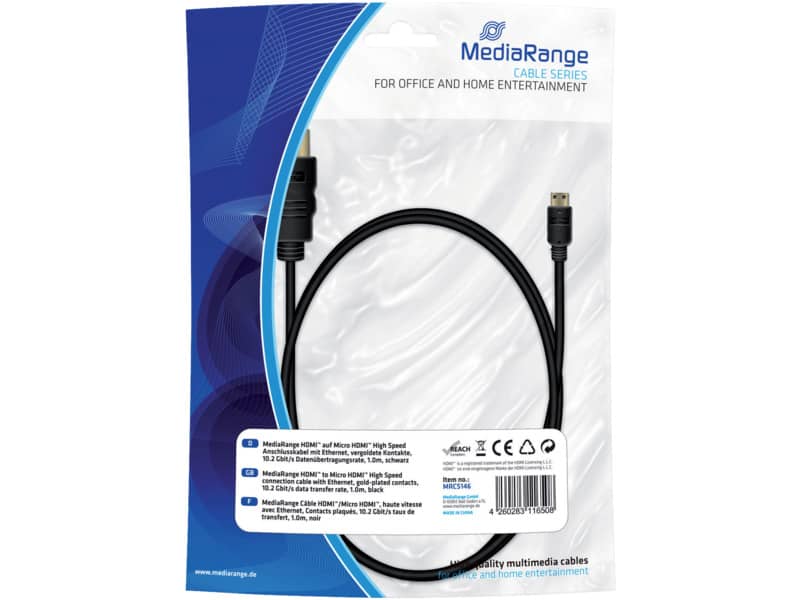 Cavo di collegamento Media Range HDMI/Micro HDMI ad alta velocità con contatti dorati 10,2 Gbit/s 1 mt MRCS146