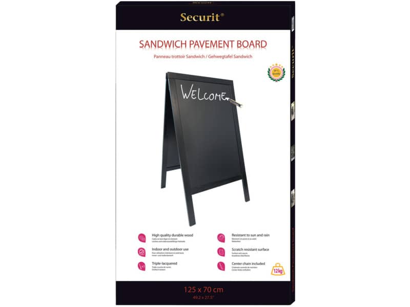 Lavagna da terra a gesso liquido Securit® Sandwich in legno 70x120 cm nero - SBS-BL-120