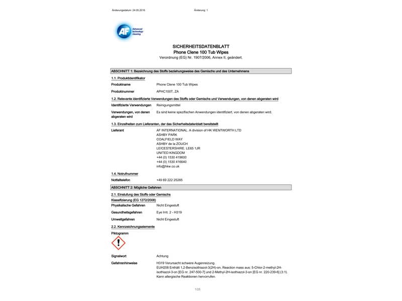 Salviette detergenti AF International Phone-Clene Barattolo da 100 salviette - APHC100T