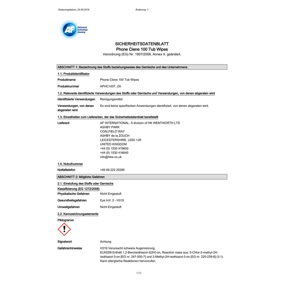 Salviette detergenti AF International Phone-Clene Barattolo da 100 salviette - APHC100T