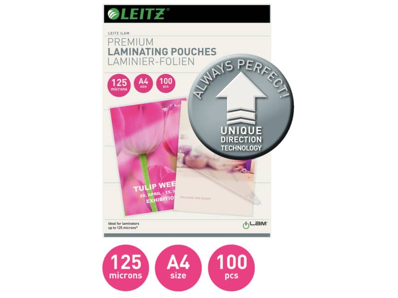 Pouches per plastificatrici Leitz iLam con UDT 2x125 µm in EVA A4 21,6x30,3 cm Conf. 100 pezzi - 74810000