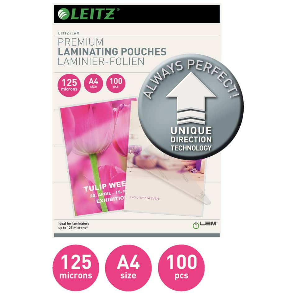 Pouches per plastificatrici Leitz iLam con UDT 2x125 µm in EVA A4 21,6x30,3 cm Conf. 100 pezzi - 74810000