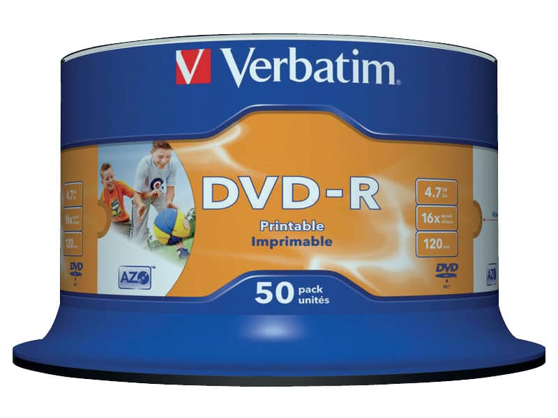 DVD-R Verbatim 16x 4.7 GB stampabile Spindle Case in confezione da 50 dvd - 43533
