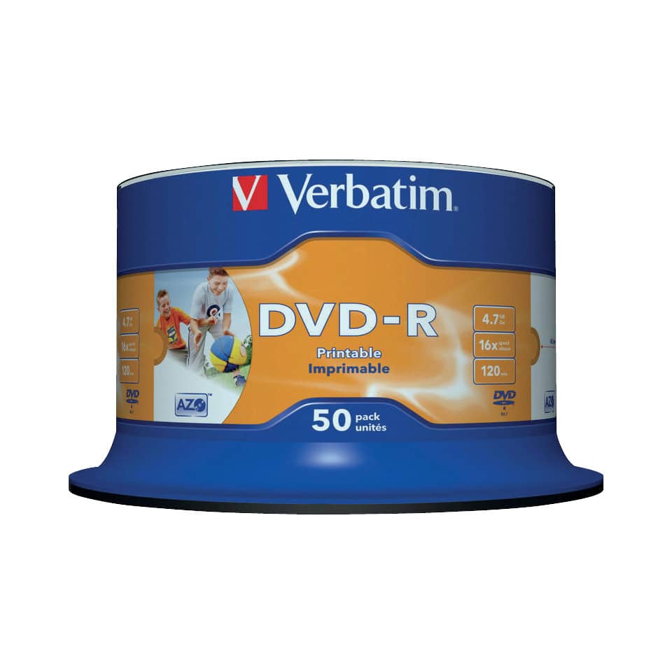 DVD-R Verbatim 16x 4.7 GB stampabile Spindle Case in confezione da 50 dvd - 43533