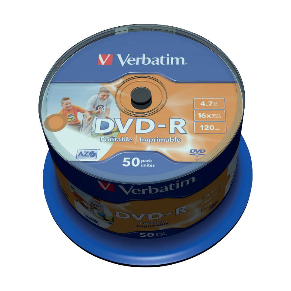 DVD-R Verbatim 16x 4.7 GB stampabile Spindle Case in confezione da 50 dvd - 43533