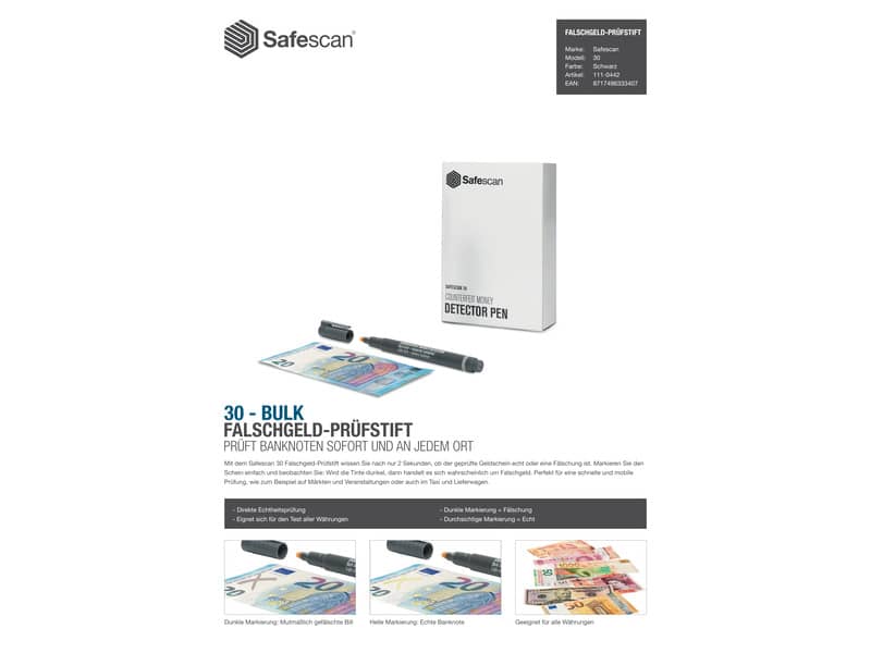 Penna verifica banconote Safescan 30 blu 13,5x1,5x1 cm 111-0378