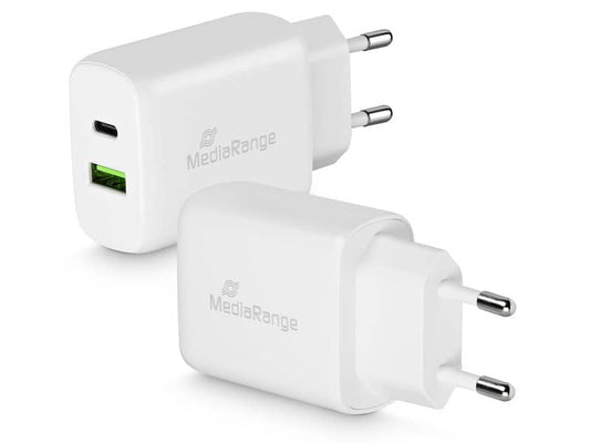 Presa caricatore Media Range 3.1A Dual USB A-C per smartphone e tablet bianco MRMA112
