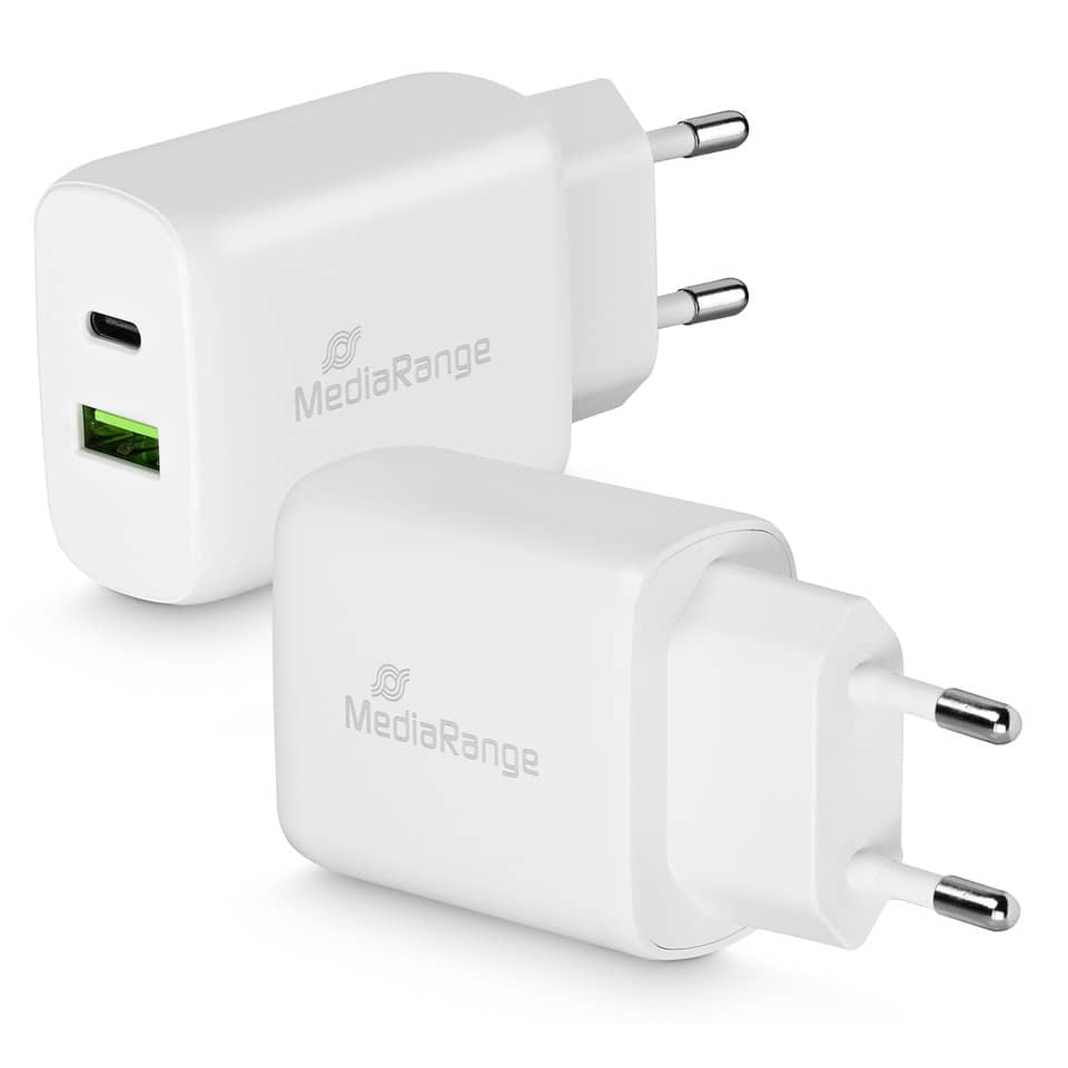 Presa caricatore Media Range 3.1A Dual USB A-C per smartphone e tablet bianco MRMA112