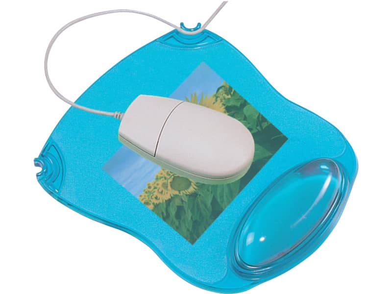 Tappetino per mouse Q-Connect con poggiapolsi in gel 22x26x2,8 cm blu trasparente - KF20085