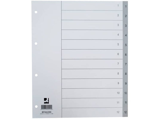 Divisore numerico Q-Connect grigio XL 24,5x29,7 cm ppl 1-12 KF02294