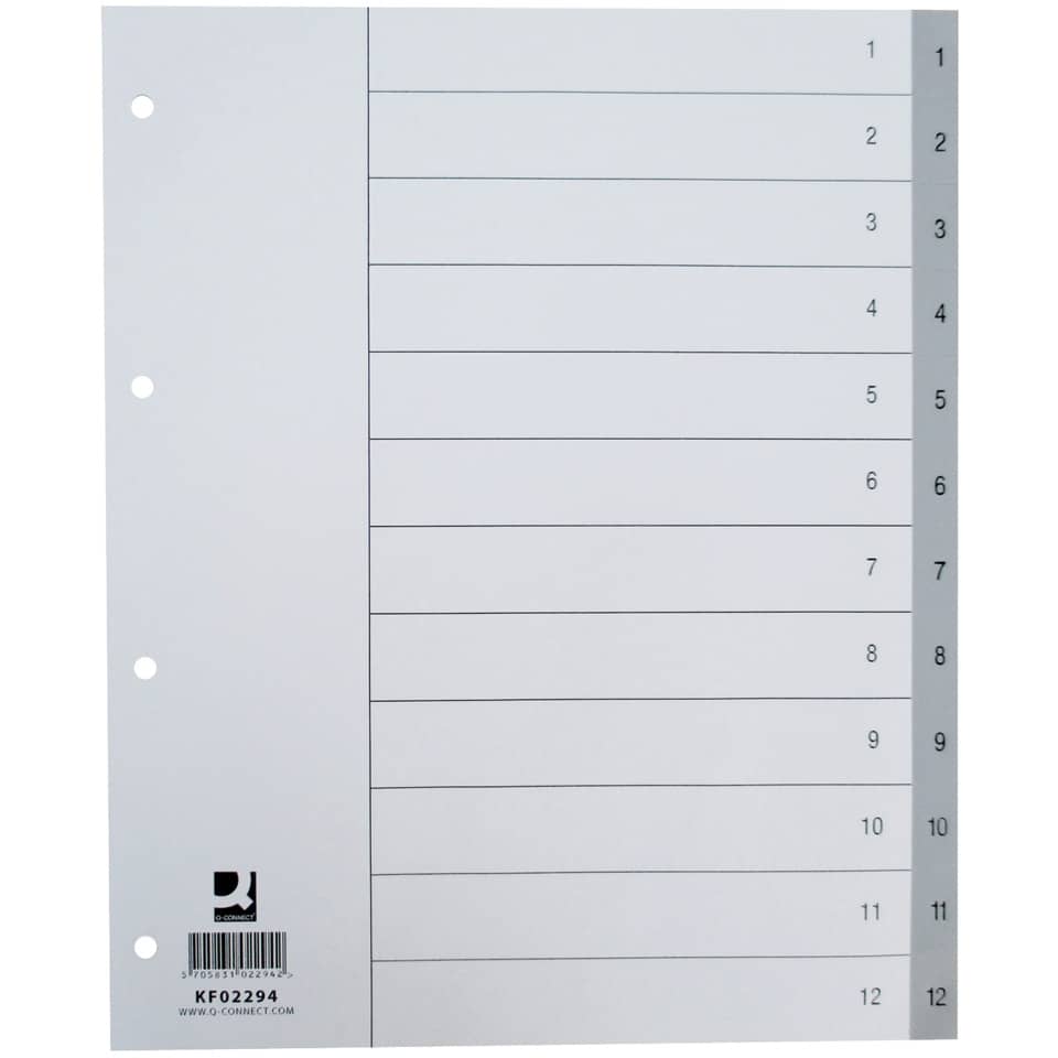 Divisore numerico Q-Connect grigio XL 24,5x29,7 cm ppl 1-12 KF02294