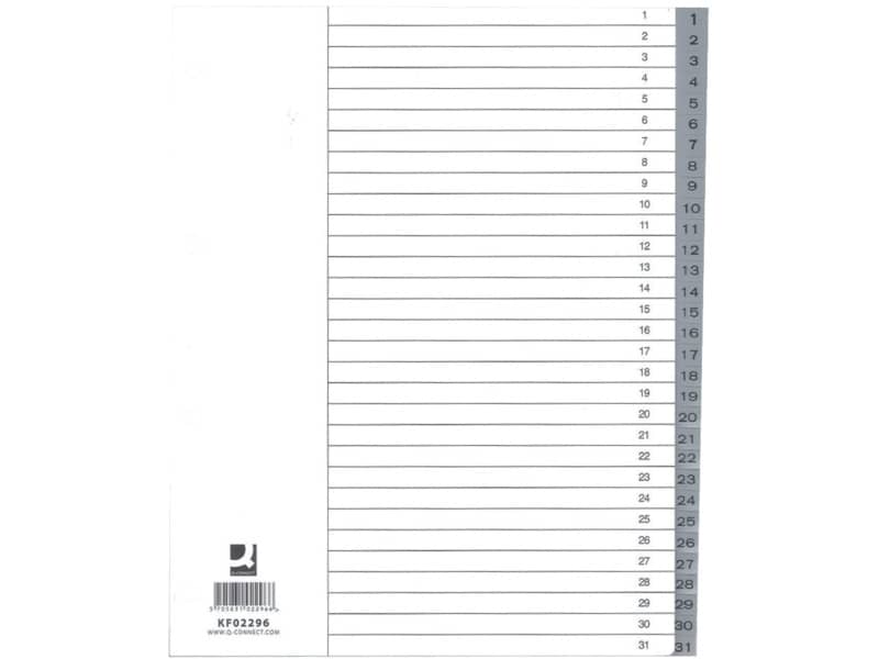 Divisore numerico Q-Connect grigio XL 24,5x29,7 cm ppl 1-31 KF02296