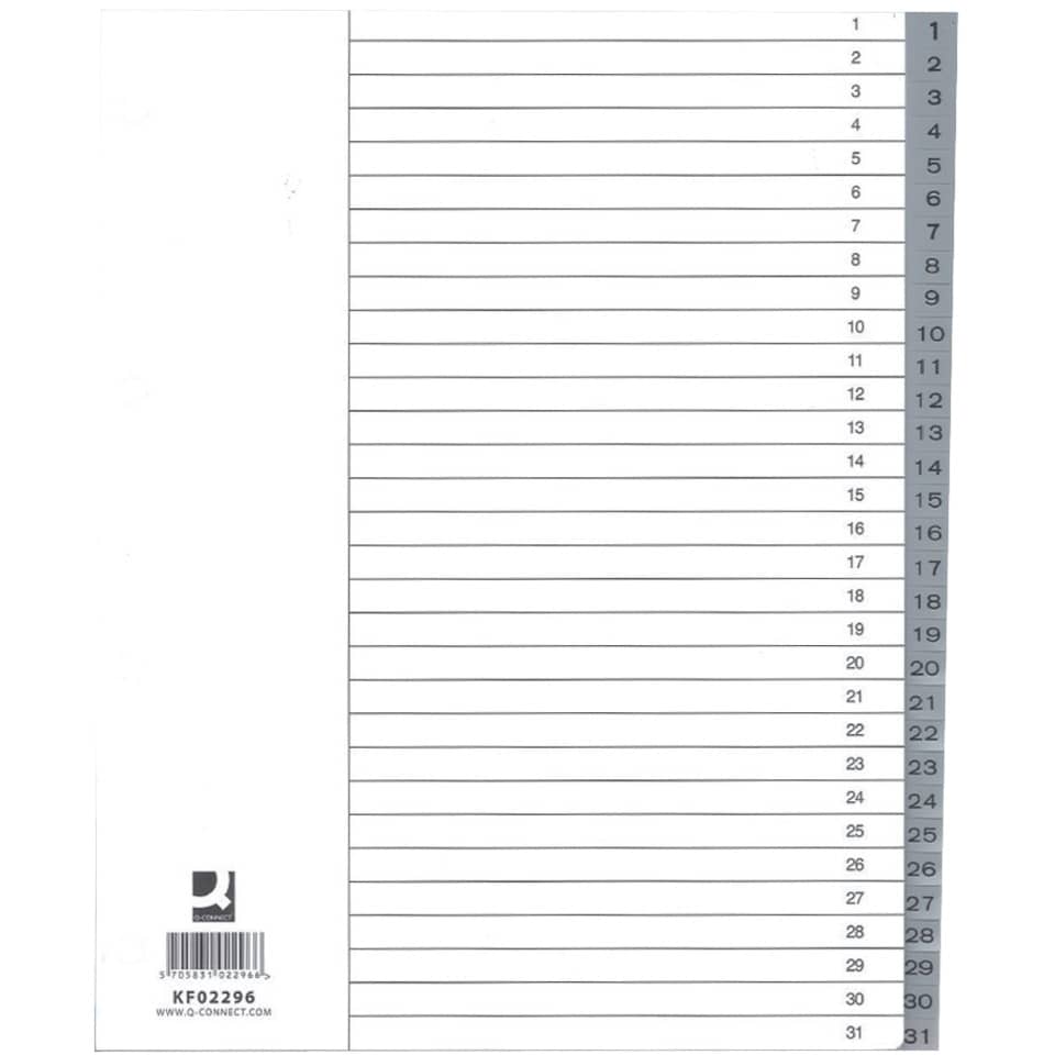 Divisore numerico Q-Connect grigio XL 24,5x29,7 cm ppl 1-31 KF02296