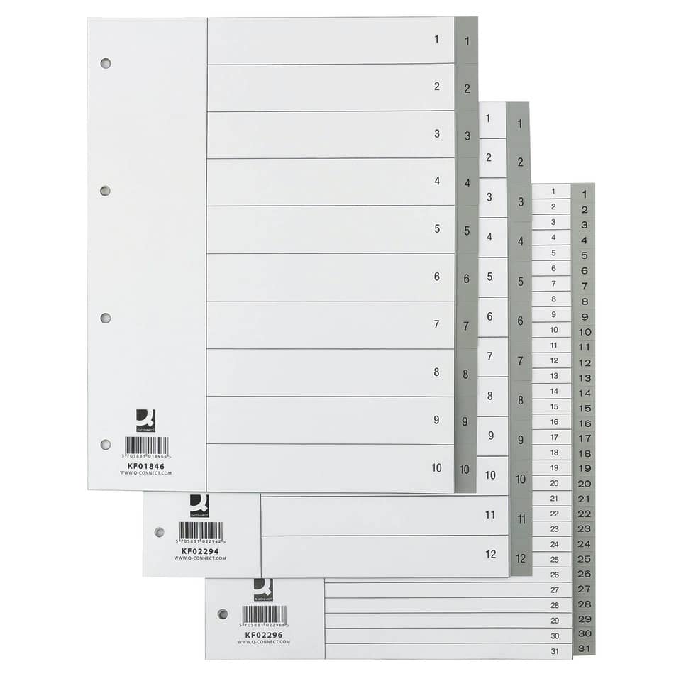 Divisore numerico Q-Connect grigio XL 24,5x29,7 cm ppl 1-12 KF02294