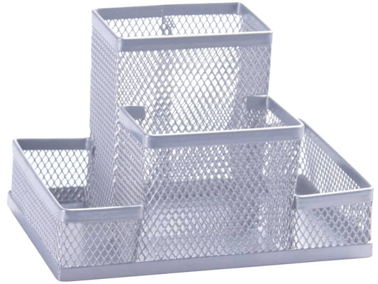 Portaoggetti Q-Connect 10,3x10x15,3 cm argento piccolo - 4 scomparti KF15113