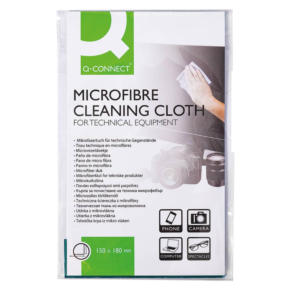 Panno pulizia in microfibra Q-Connect per occhiali-Cd-Dvd in busta richiudibile - KF32157A