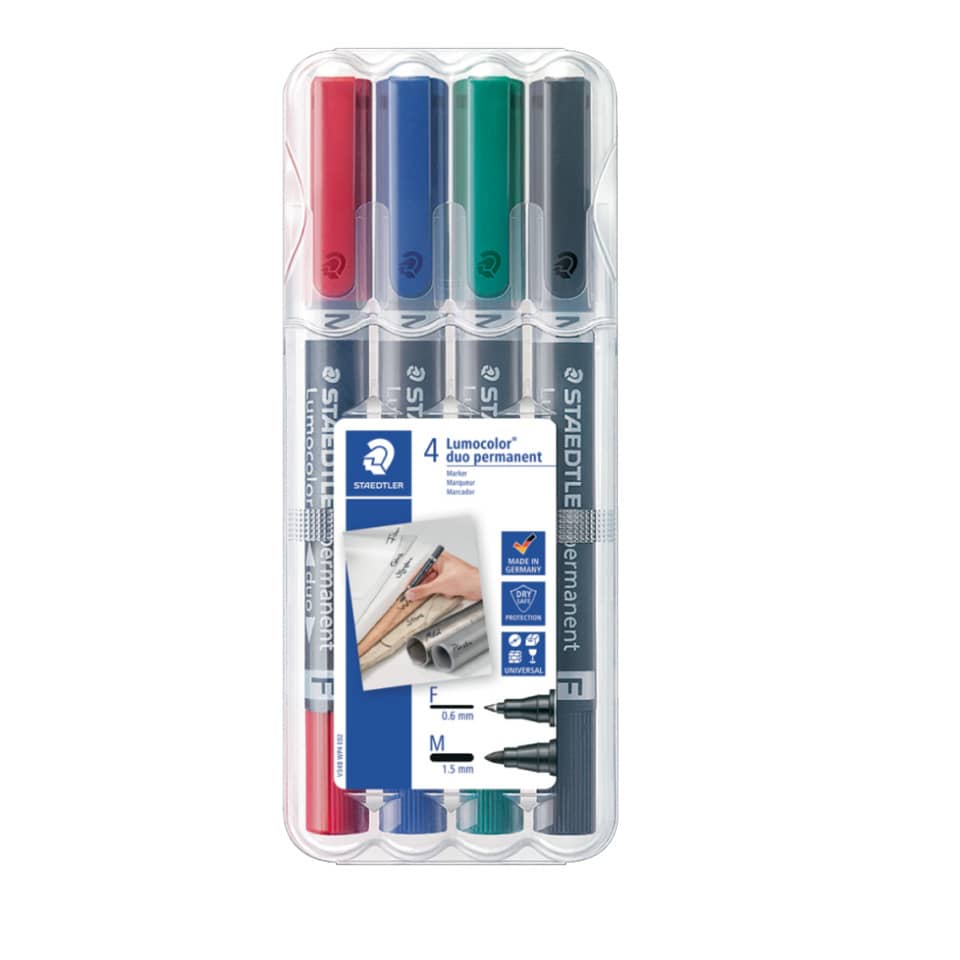 Marcatori doppia punta Staedtler Lumocolor permanent duo 348 assortiti astuccio da 4 pezzi - 348 WP4